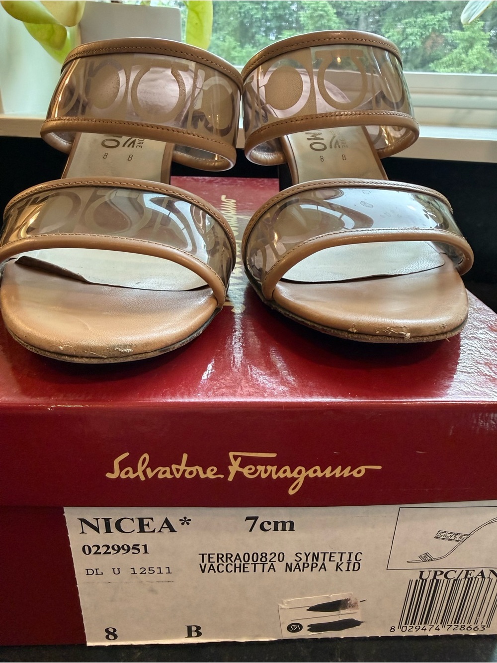 Vintage Salvatore Ferragamo Tan Logo Double-Strap Slide Mules - Picture 3 of 7
